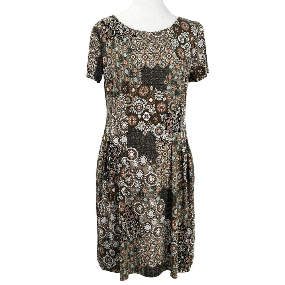 Northstyle Brown Multicolored Fit and Flare Short Sleeve Floral Dress Size 6